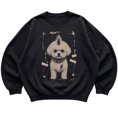 Black Punk Rock Bichon Frise sweatshirt, flat view