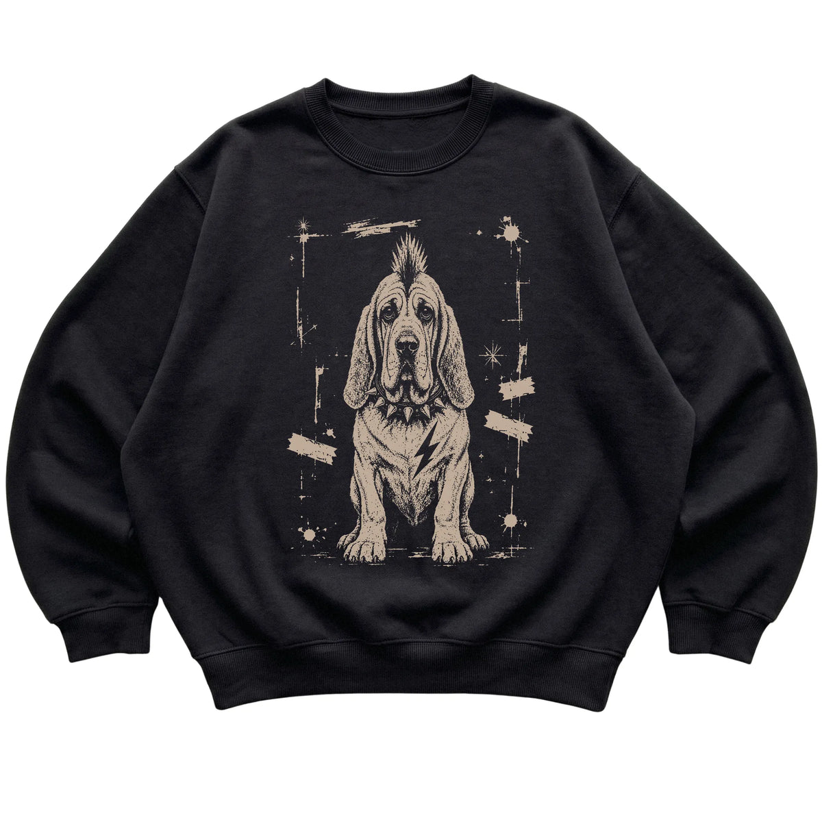 Black Punk Rock Bloodhound sweatshirt, flat view