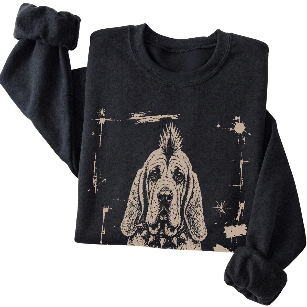 Black Punk Rock Bloodhound sweatshirt, folded view