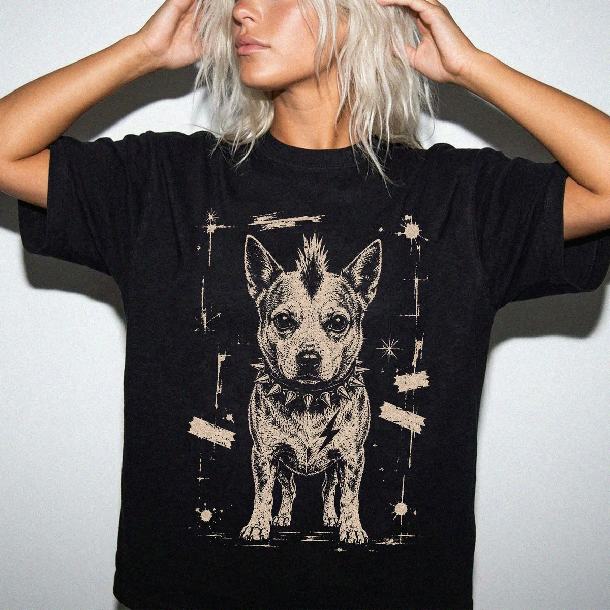Woman wearing a Black Punk Rock Blue Heeler T-Shirt