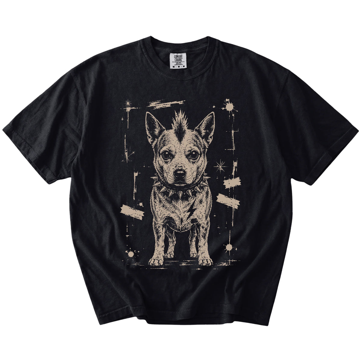Black Punk Rock Blue Heeler T-Shirt laid flat