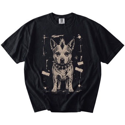 Black Punk Rock Blue Heeler T-Shirt laid flat