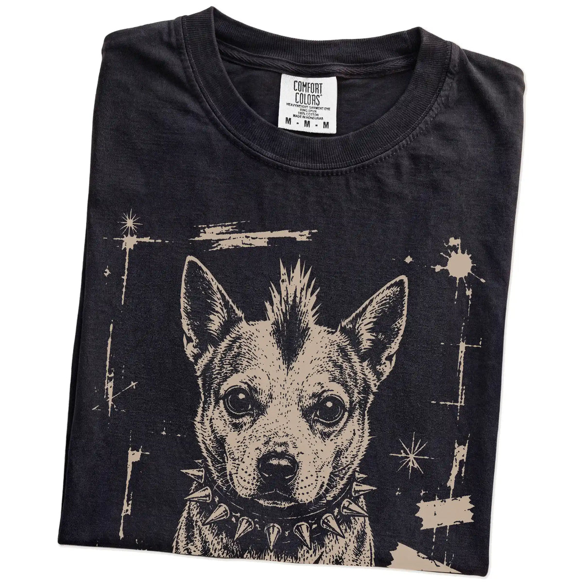 Folded Black Punk Rock Blue Heeler T-Shirt showing the graphic