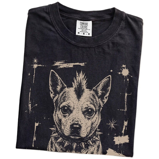Folded Black Punk Rock Blue Heeler T-Shirt showing the graphic