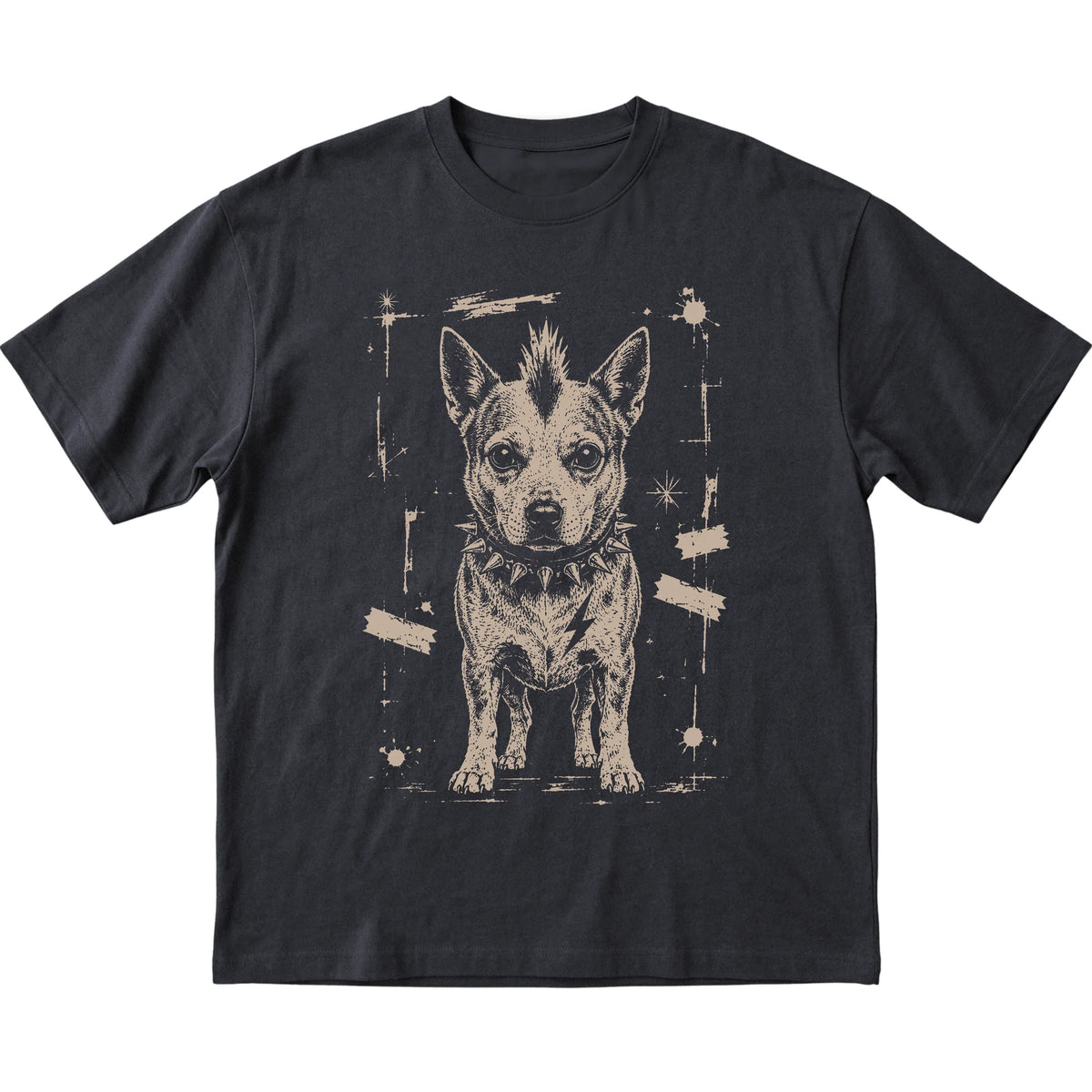 Black Punk Rock Blue Heeler T-shirt, flat view