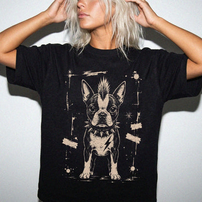 Woman wearing a Black Punk Rock Boston Terrier T-Shirt