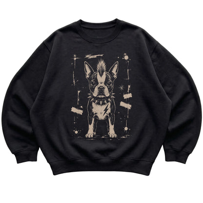 Black Punk Rock Boston Terrier sweatshirt, flat view