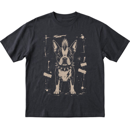Black Punk Rock Boston Terrier T-shirt, flat view
