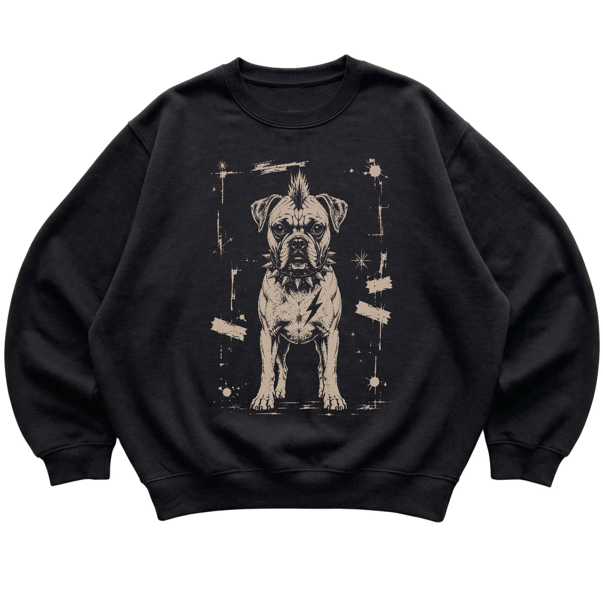 Black Punk Rock Boxer sweatshirt, flat view