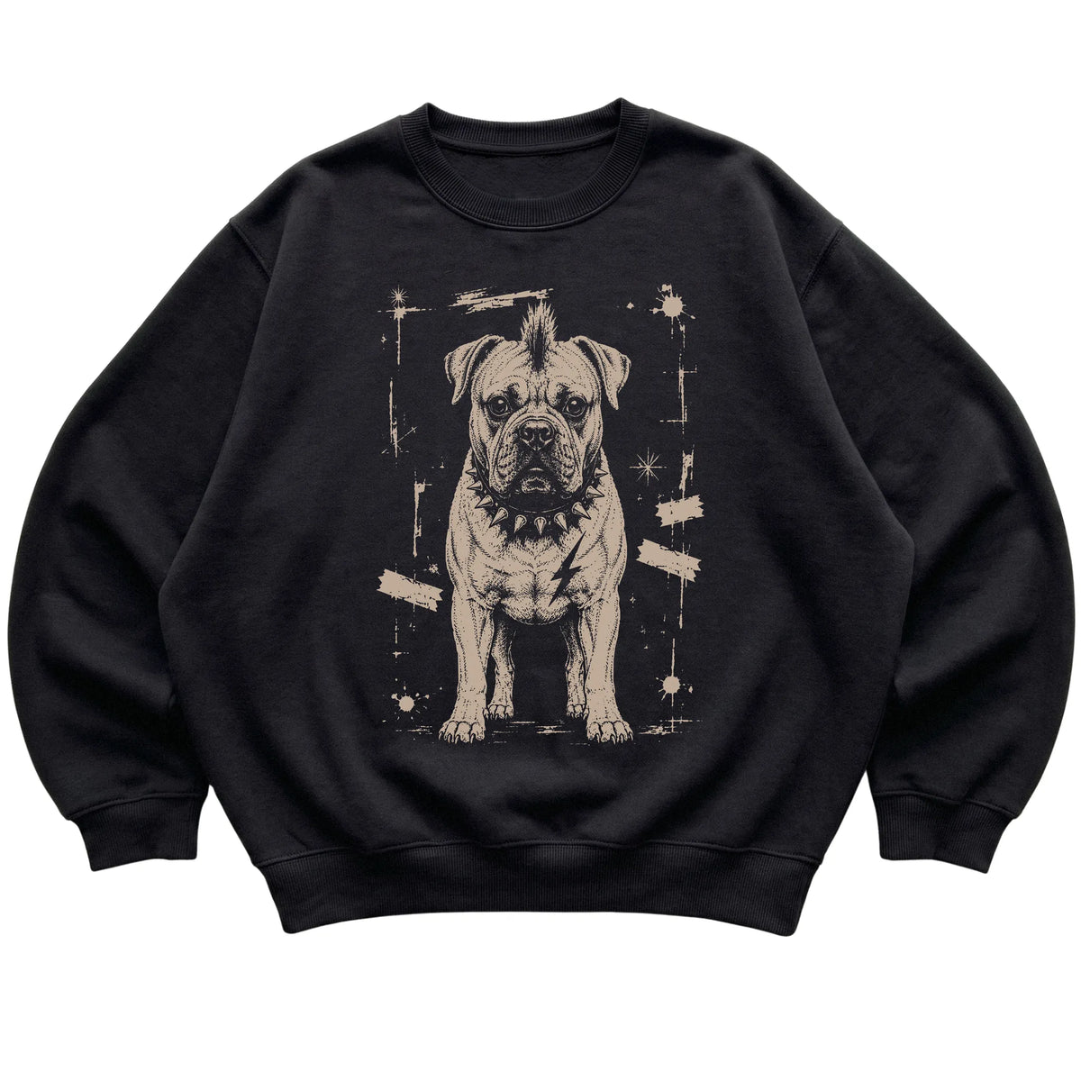 Black Punk Rock Cane Corso sweatshirt, flat view