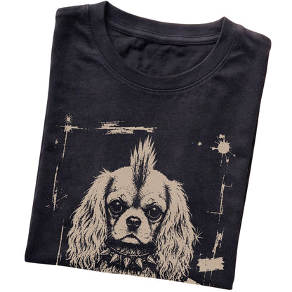 Black Punk Rock Cavalier King Charles Spaniel T-shirt, folded view
