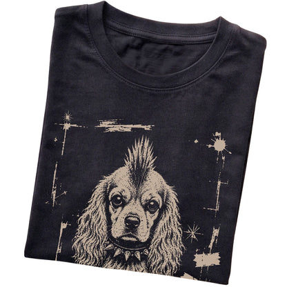 Black Punk Rock Cocker Spaniel T-shirt, folded view