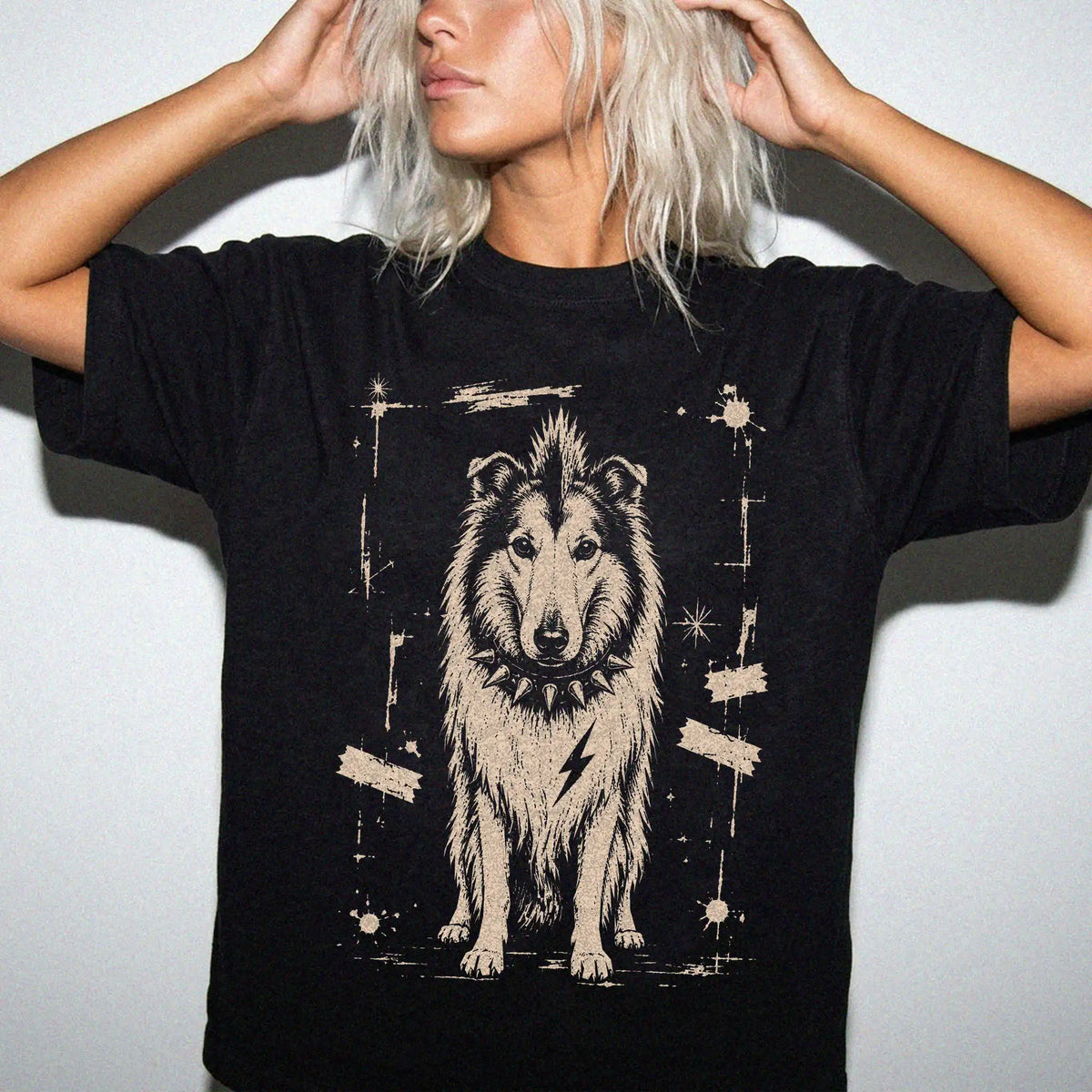 Woman wearing a Black Punk Rock Collie T-Shirt