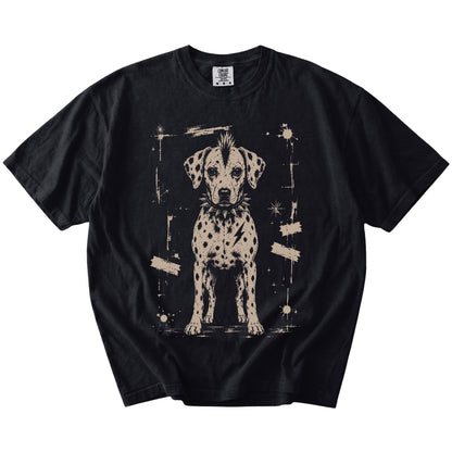 Black Punk Rock Dalmatian T-Shirt laid flat