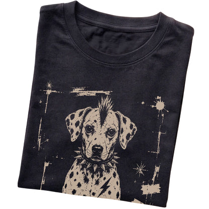 Black Punk Rock Dalmatian T-shirt, folded view