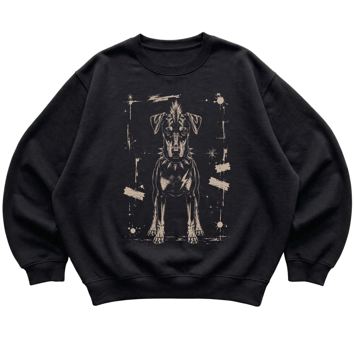 Black Punk Rock Doberman sweatshirt, flat view