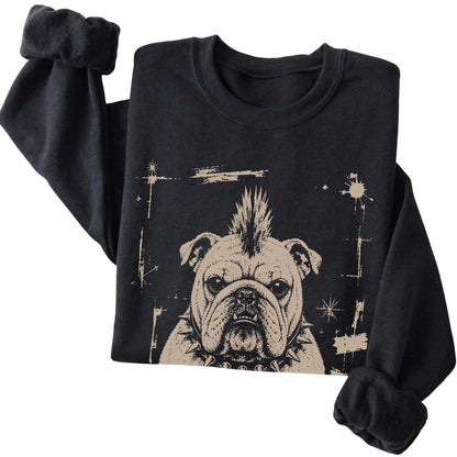 Black Punk Rock English Bulldog sweatshirt, folded view