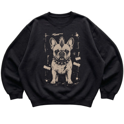 Black Punk Rock French Bulldog sweatshirt, flat view