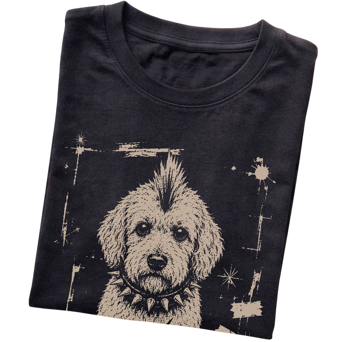 Black Punk Rock Goldendoodle T-shirt, folded view