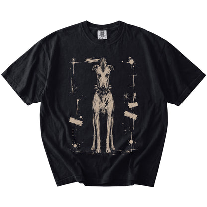 Black Punk Rock Greyhound T-Shirt laid flat