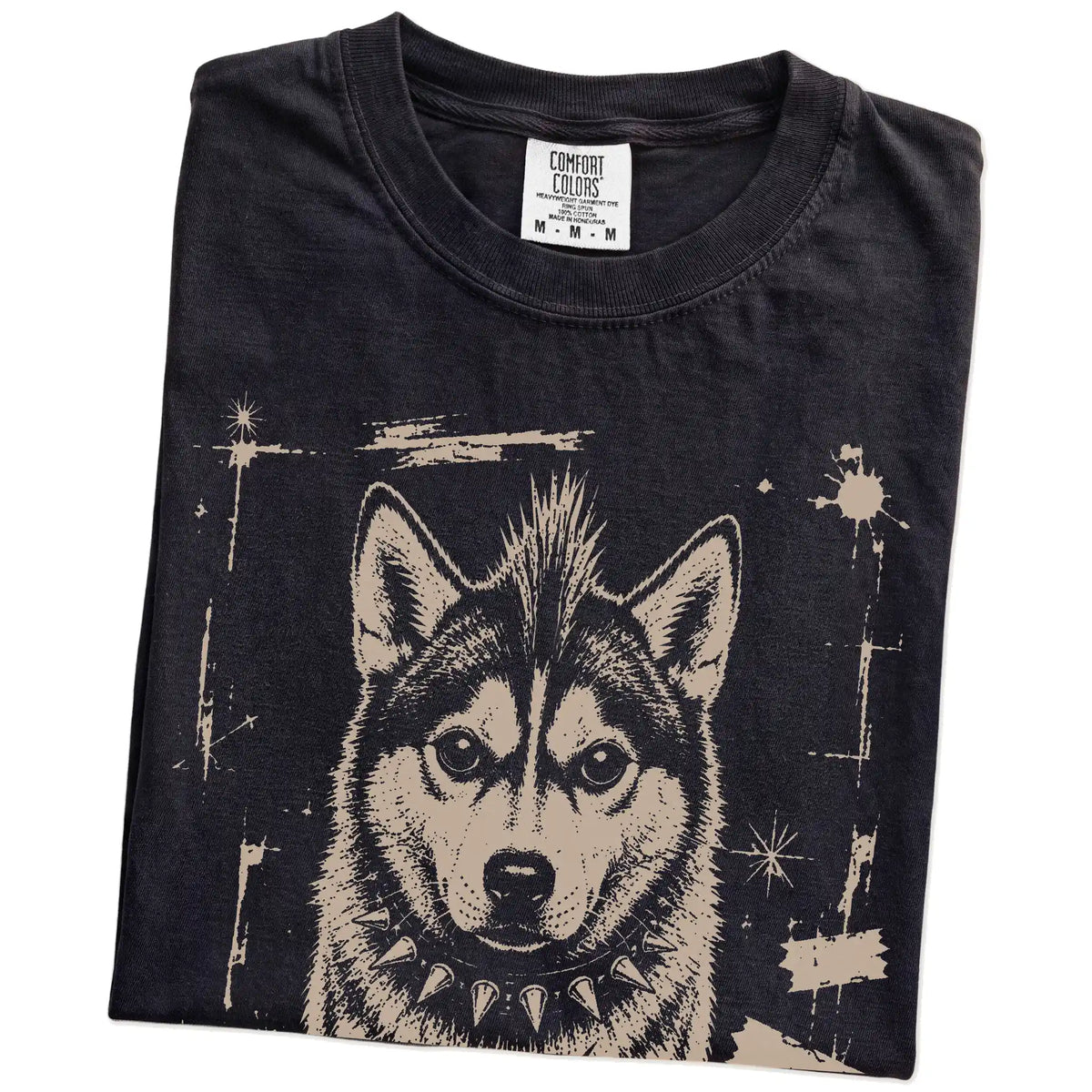 Folded Black Punk Rock Husky T-Shirt showing the graphic