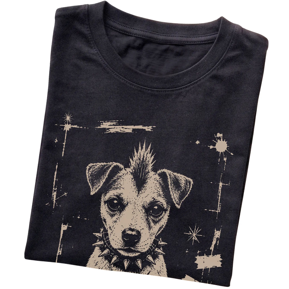Black Punk Rock Jack Russell T-shirt, folded view