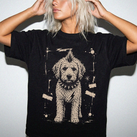 Woman wearing a Black Punk Rock Labradoodle T-Shirt
