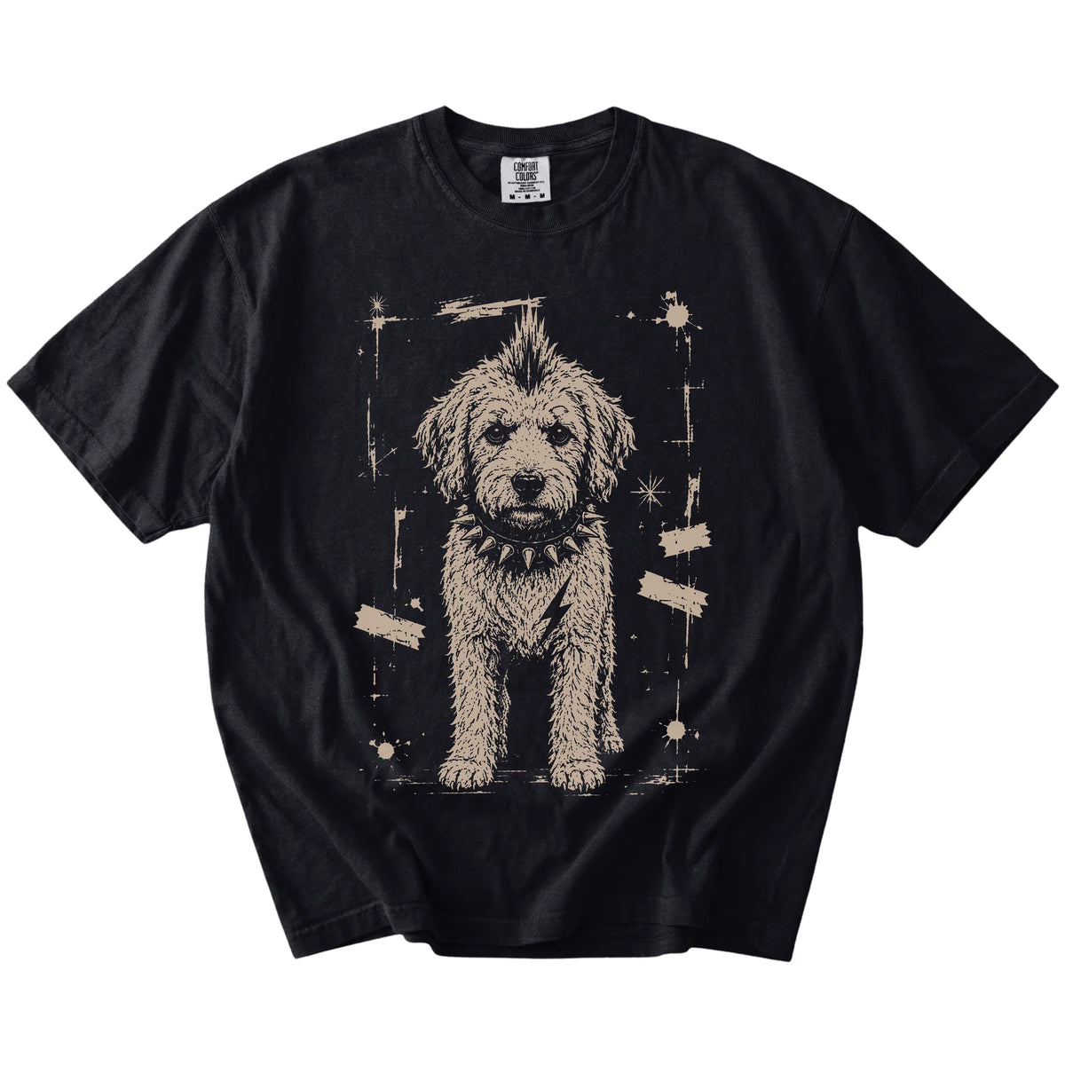 Black Punk Rock Labradoodle T-Shirt laid flat