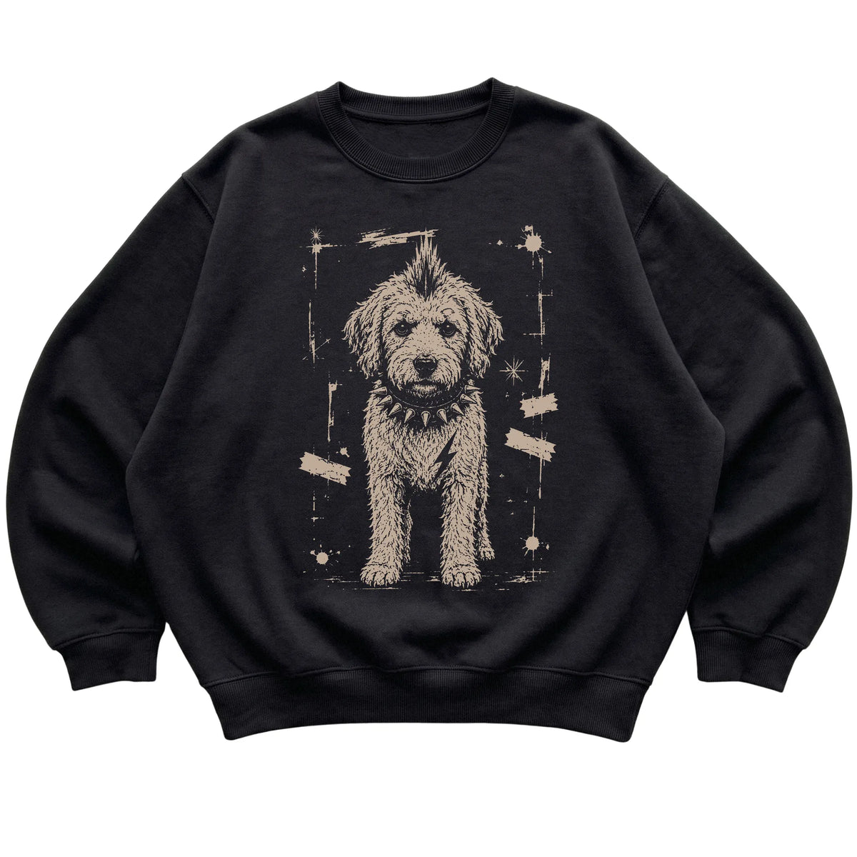 Black Punk Rock Labradoodle sweatshirt, flat view