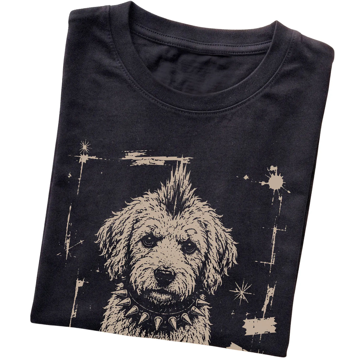 Black Punk Rock Labradoodle T-shirt, folded view