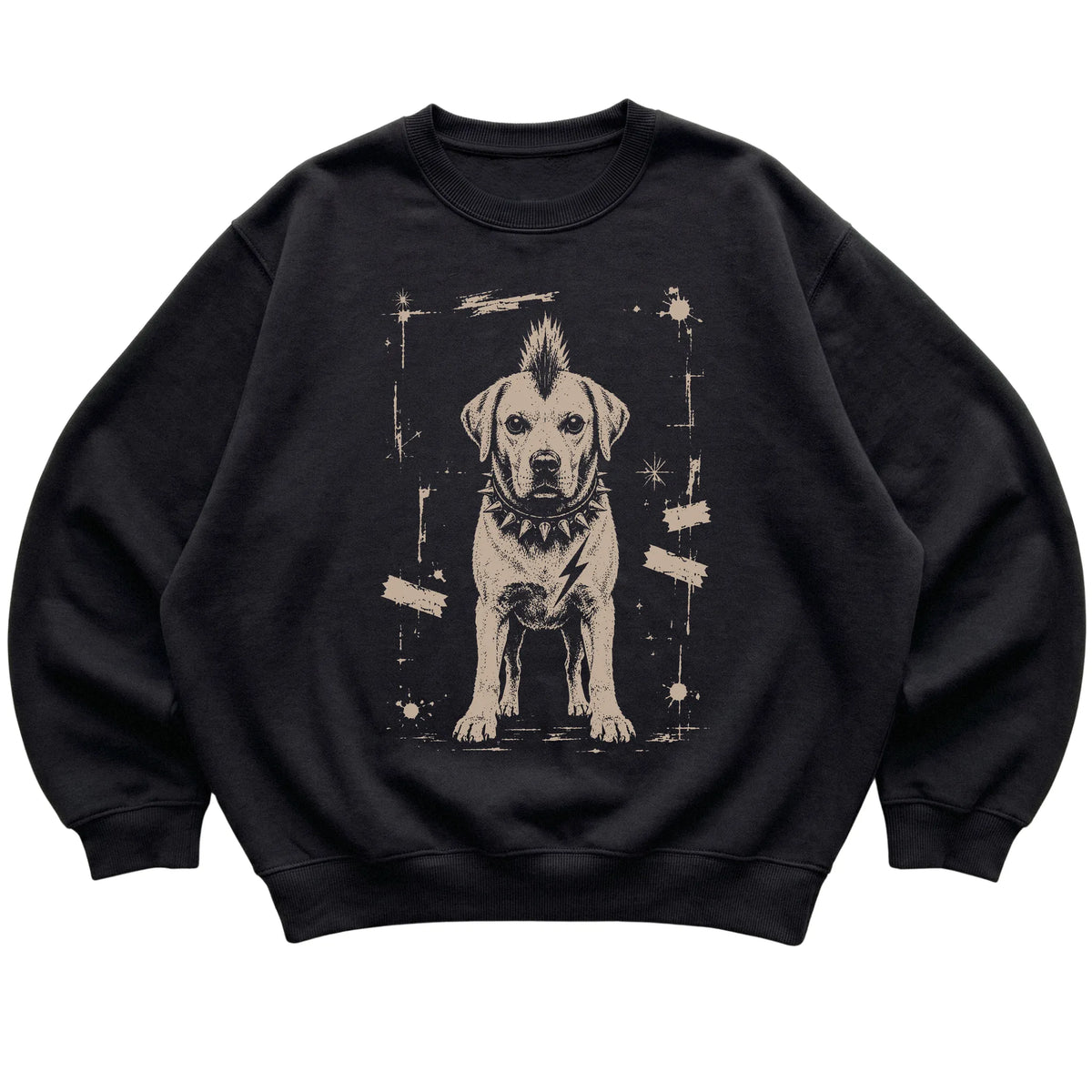 Black Punk Rock Labrador Retriever sweatshirt, flat view