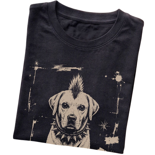 Black Punk Rock Labrador Retriever T-shirt, folded view