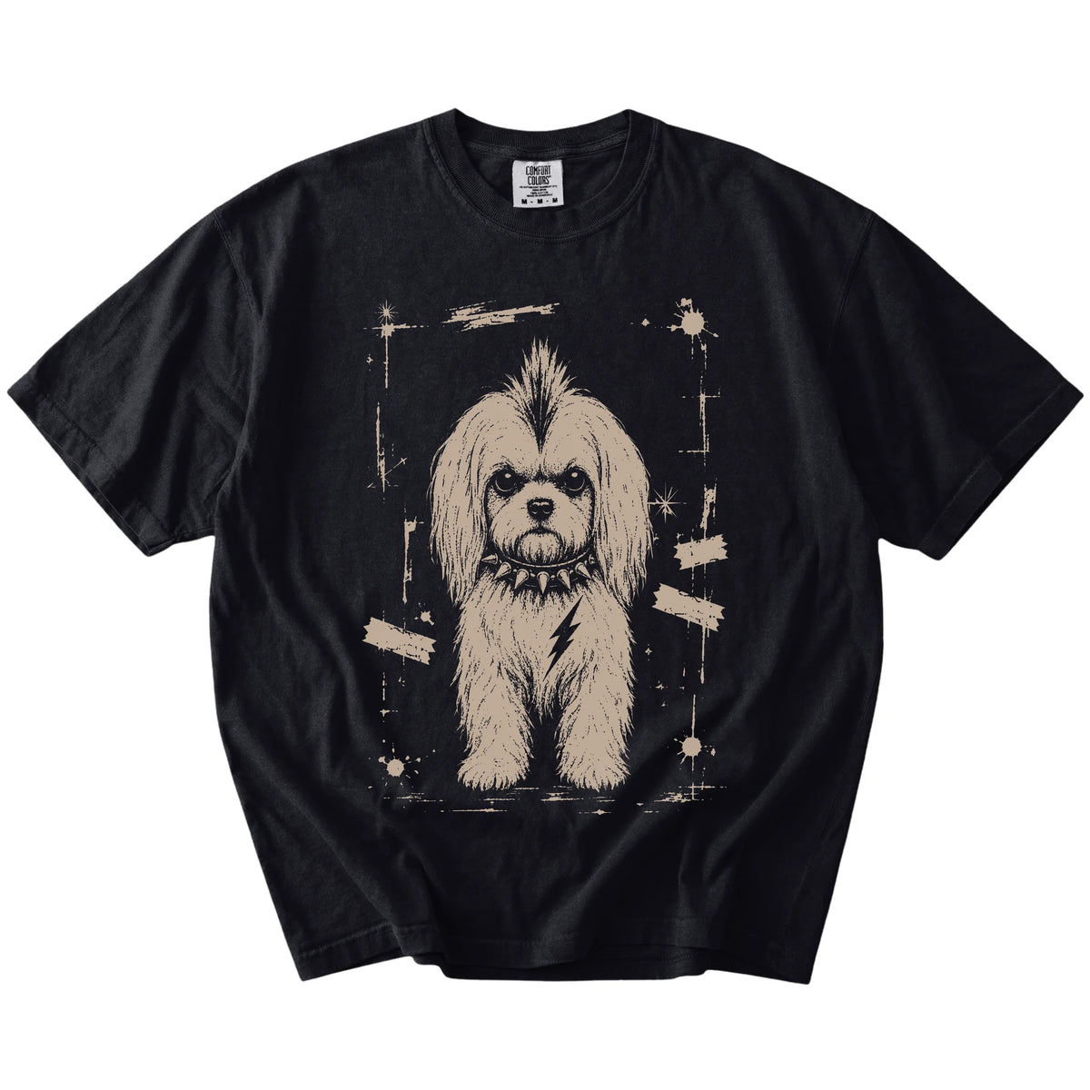 Black Punk Rock Maltese T-Shirt laid flat