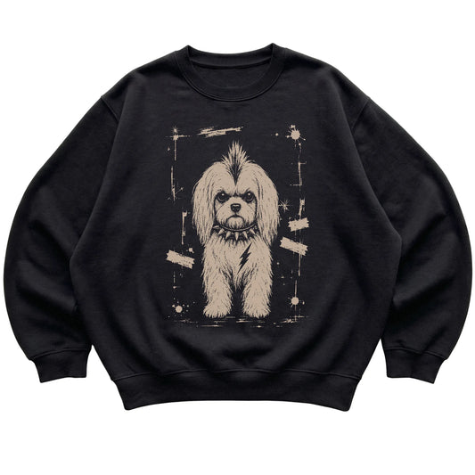 Black Punk Rock Maltese sweatshirt, flat view