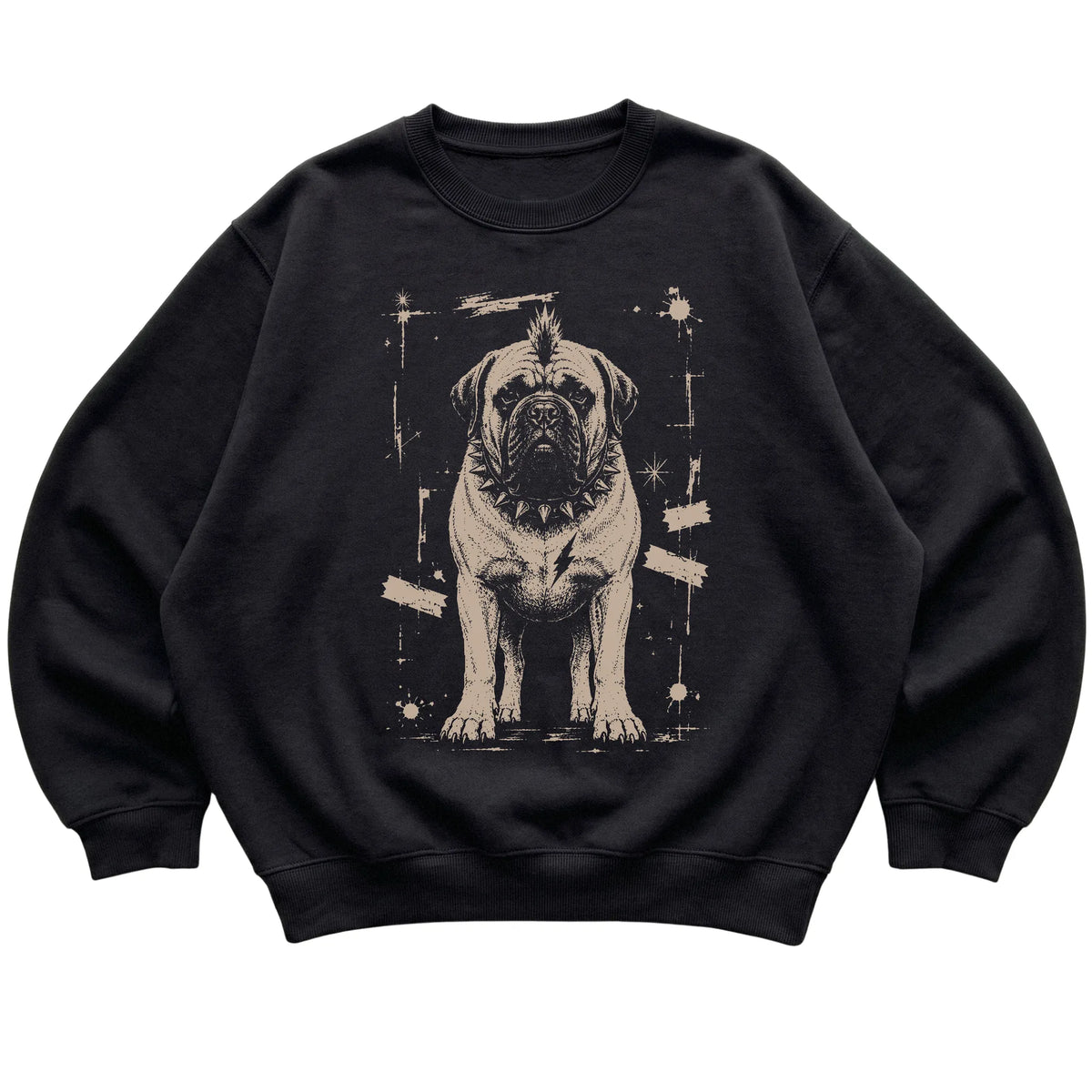Black Punk Rock Mastiff sweatshirt, flat view