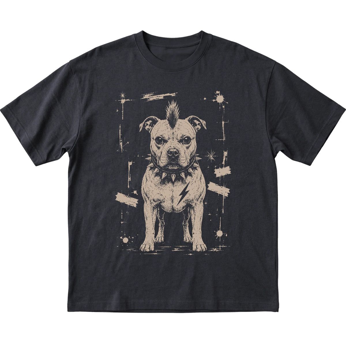 Black Punk Rock Pitbull T-shirt, flat view