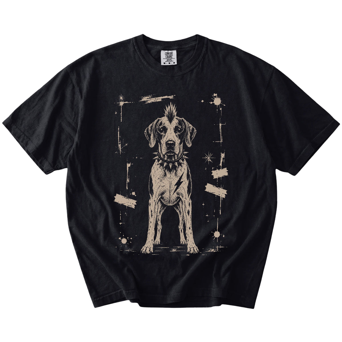 Black Punk Rock Pointer T-Shirt laid flat