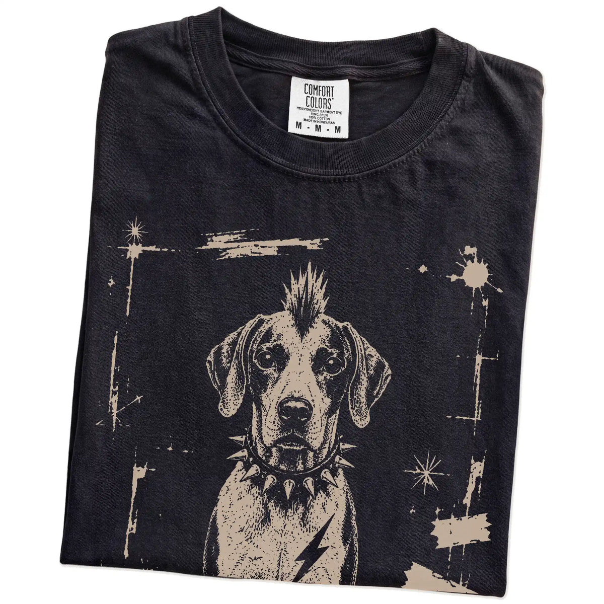 Folded Black Punk Rock Pointer T-Shirt showing the graphic