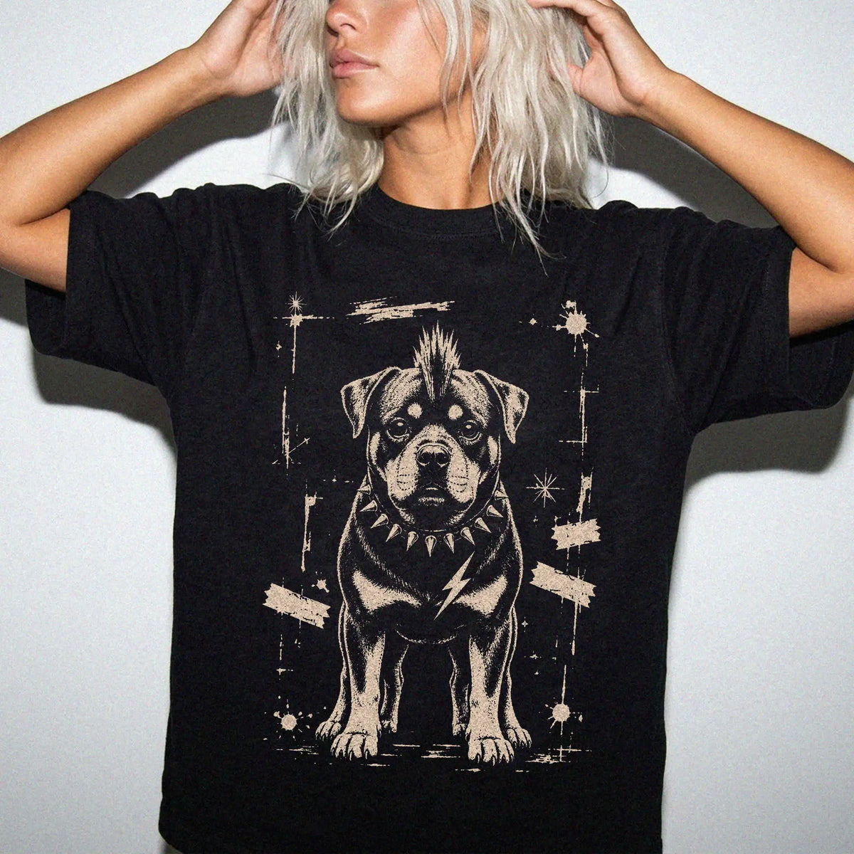 Woman wearing a Black Punk Rock Rottweiler T-Shirt