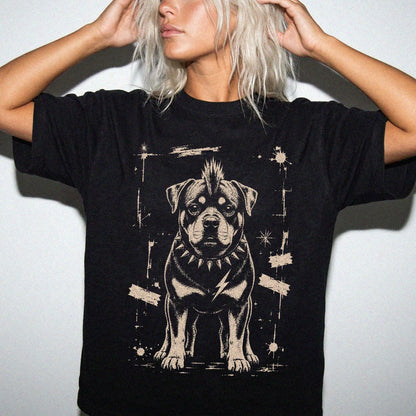 Woman wearing a Black Punk Rock Rottweiler T-Shirt