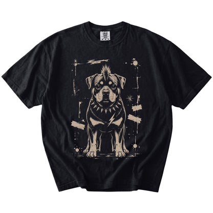 Black Punk Rock Rottweiler T-Shirt laid flat