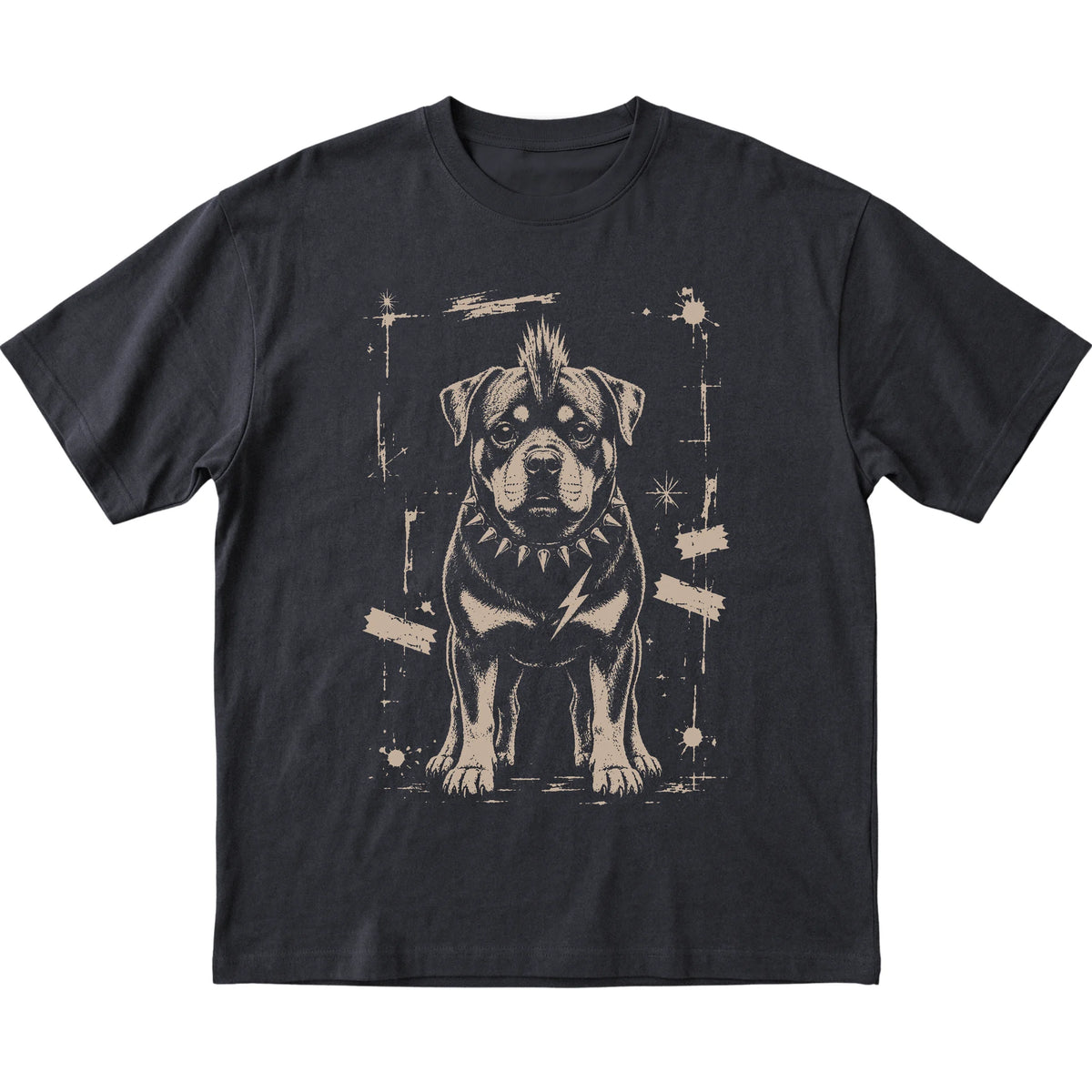 Black Punk Rock Rottweiler T-shirt, flat view