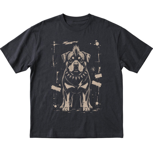 Black Punk Rock Rottweiler T-shirt, flat view