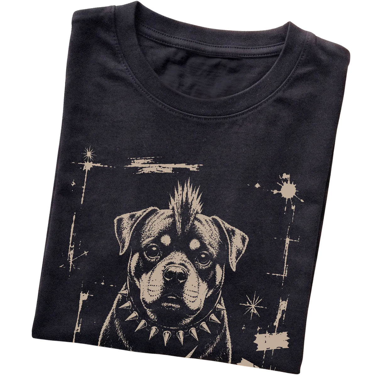 Black Punk Rock Rottweiler T-shirt, folded view