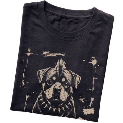 Black Punk Rock Rottweiler T-shirt, folded view