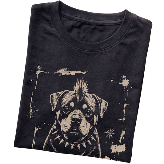 Black Punk Rock Rottweiler T-shirt, folded view
