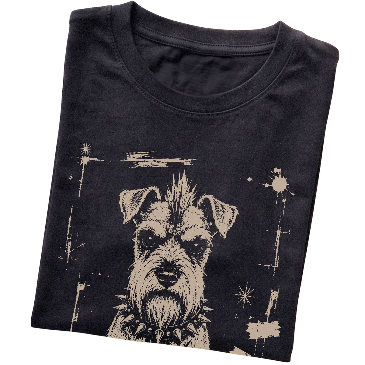 Black Punk Rock Schnauzer T-shirt, folded view