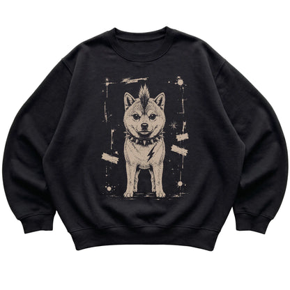 Black Punk Rock Shiba Inu sweatshirt, flat view