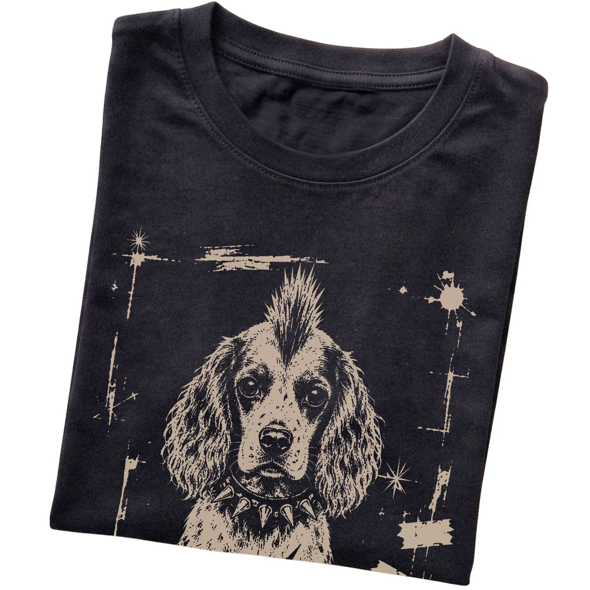 Black Punk Rock Springer Spaniel T-shirt, folded view