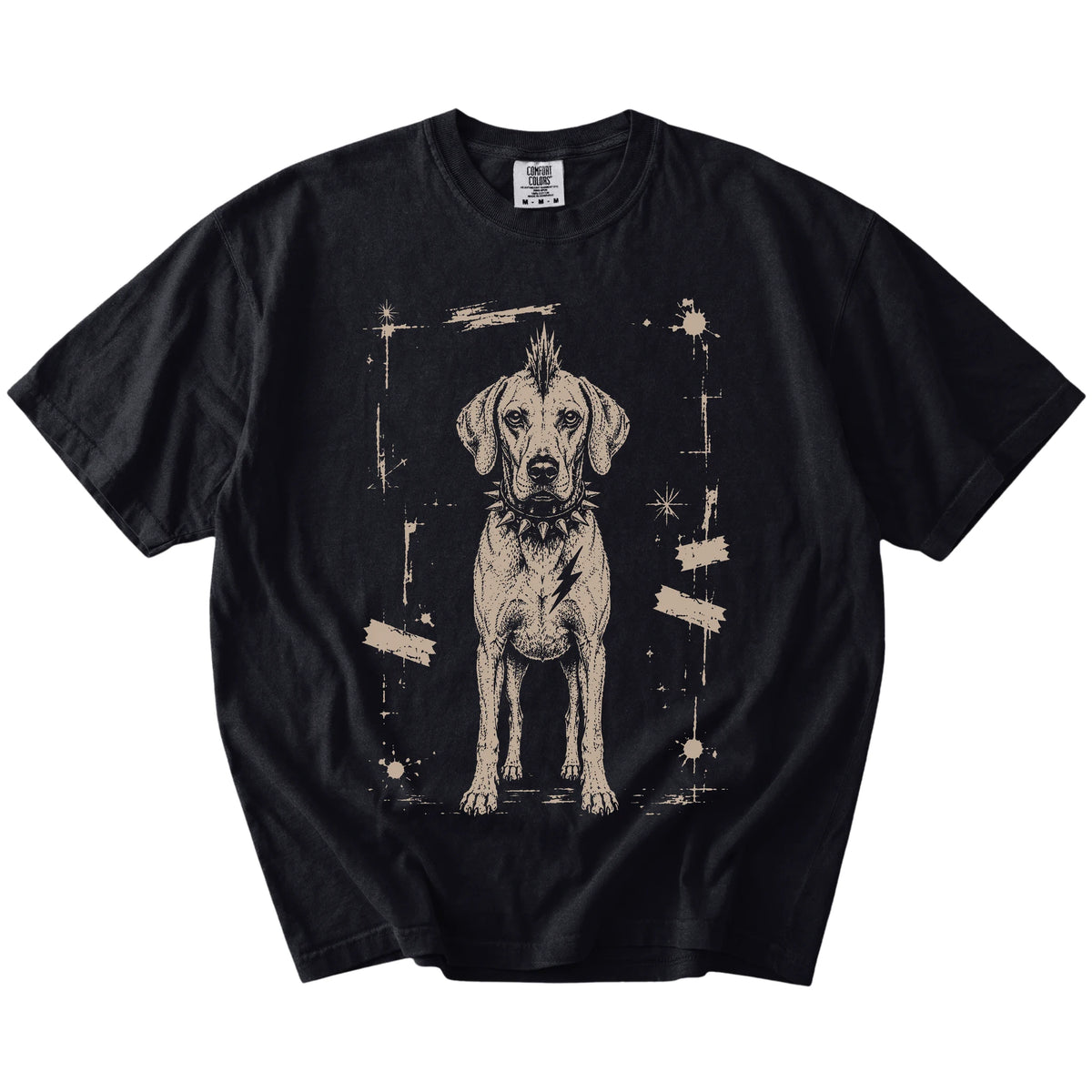 Black Punk Rock Vizsla T-Shirt laid flat